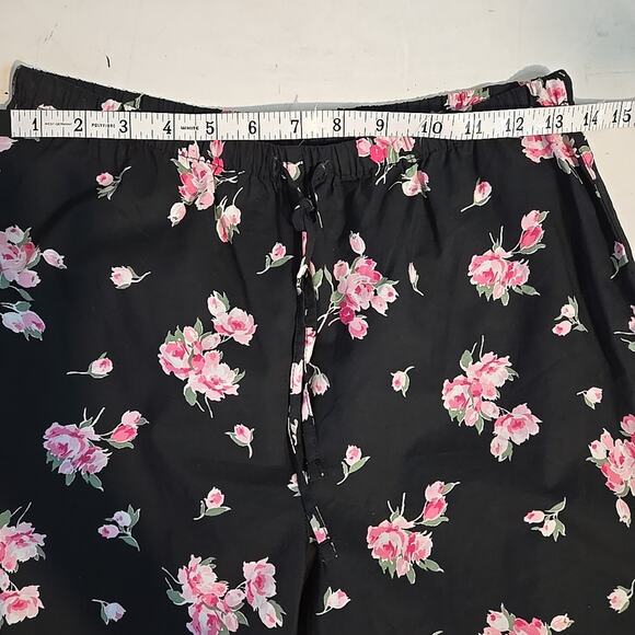 Lauren Ralph Lauren XS Pajama Set Cotton Black Floral Pants Top Logo NEW - Picture 6 of 10